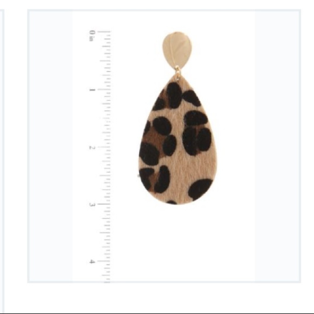 Gold & Leopard Pattern Teardrop Earrings - Picture 3 of 3